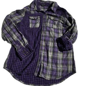 i heart ronson purple mixed plaid snap button shirt medium